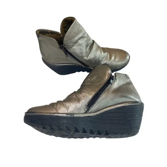 Fly London EU 41 Gold Metallic Weso Boots Booties | Leather Upper - Picture 12 of 13